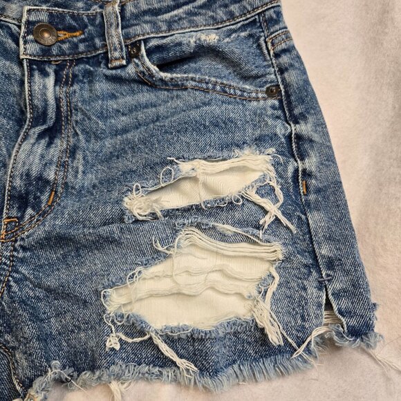 American Eagle Outfitters Blue Distressed Jean Shorts - Picture 2 of 11